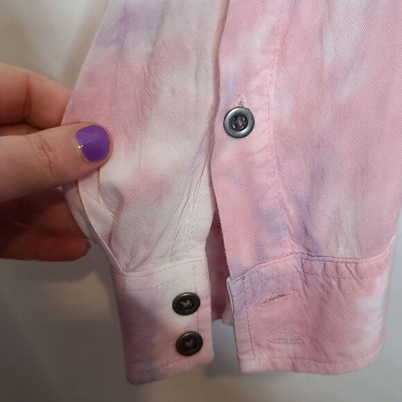 5X 28W Torrid Pink Tiedye Twill Button Up Blouse Back Box Pleat Button Cuff - Picture 8 of 9
